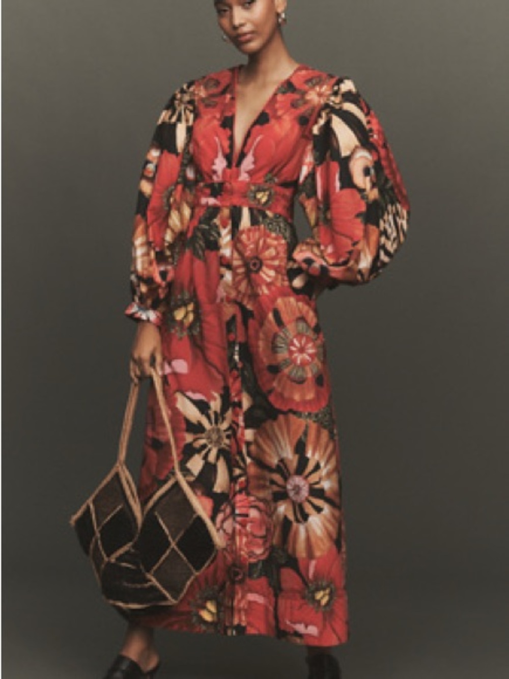 NWT FARM RIO FLOWERSHOP PUFF-SLEEVE MAXI DRESS